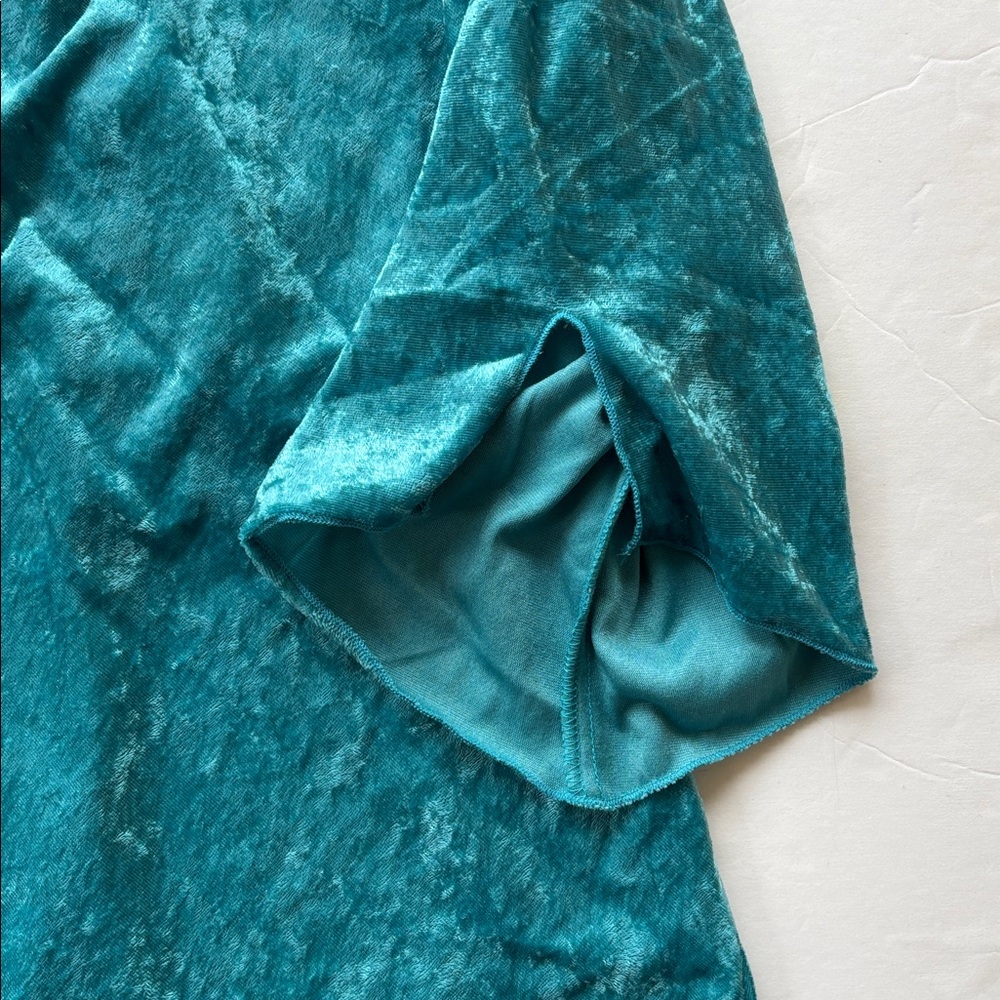 Vintage Y2K New Teal Velvet XL Fairy Peasant Blouse Top Beaded Embroidered - Picture 14 of 17
